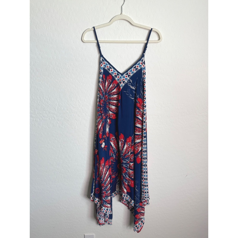Jealous Tomato Womens Boho Floral Feather Handkerchief‎ Hem Midi Dress XS